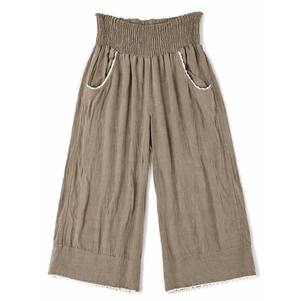 Namsar Linen Smocked Parallel Pants Size Large XL Relaxed Fit Lagenlook Oatmeal